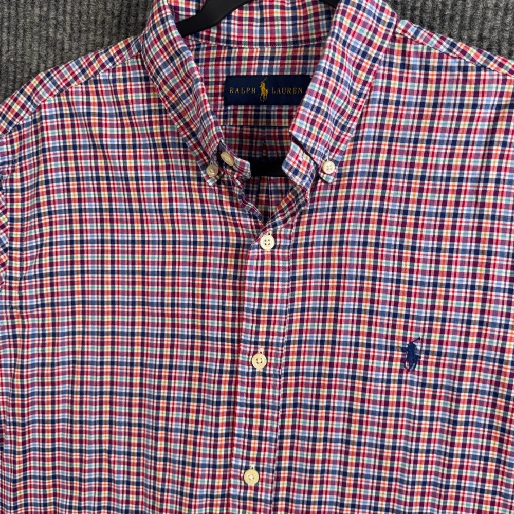 Ralph Lauren Button Down Shirt Mens Large Multi Color Plaid Long Sleeve Preppy‎